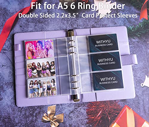 A5 Binder 6 Ring Business Card Sleeves with Memo Slot, 40 Pack 240 Pockets Ultra-Clear K-pop Photocard Sleeves, Double Sided 3 Pocket Page Protector for Business Card, Credit Card and K-pop Photocard - color: A5 3 Pocket Sleeves