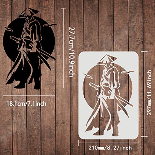FINGERINSPIRE Chinese Swordsman Samurai Stencil - 29.7x21cm China Heroes Drawing Stencil for Painting on Wood, Fabric, Paper, Wall