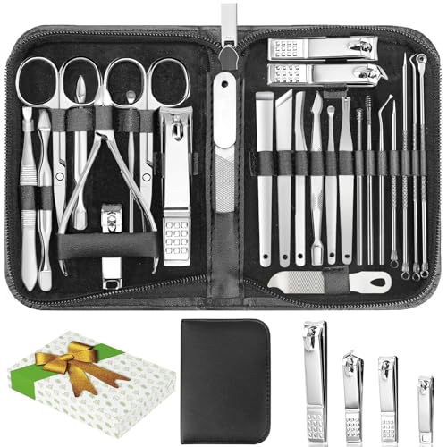 26Pcs Manicure Nail Clipper Set for Men Women Gift, Silver Accessories - color: Silver