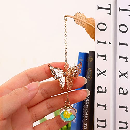 Toirxarn Metal Feather Bookmark, Back to School Teacher Gift for Women - color: Feather Gold - Green Crystal With Yellow Flowers