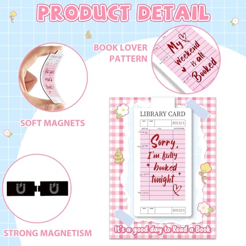 10 Pieces Pink Library Card Magnetic Bookmarks Magnetic Book Marks for Reading Magnet Bookmark Clips for Women Book Lovers Girls Students Reading Accessories Bookish Gift Birthday Gifts