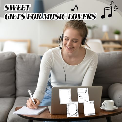 Dispowreath 24 Pcs Music Note Sticky Notes with Pens Themed Party Favors Gifts Cute Notepad Memo Notes Pads Black Ink Ballpoint Pen for Music Lover Christmas Gifts Office School Supplies - style: Music Note