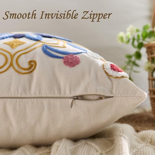 Embroidered Floral Throw Pillow Cover 20x20 Set of 1 Blue - color: Blue, size: 20" x 20" (Pack of 1)