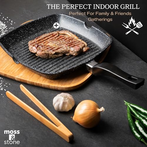 Moss & Stone Grill Pan for Indoor Cooking, 11" Nonstick Square Grill Pan - style: Square Grill Pan Regular Handle Design