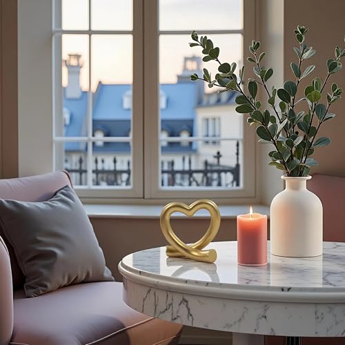 Lescafita Gold Heart Decor Sculpture, Love Heart Statue Modern Home Decor Accent for Living Room Bedroom Shelf Desk Tabletop, Wedding - color: Gold