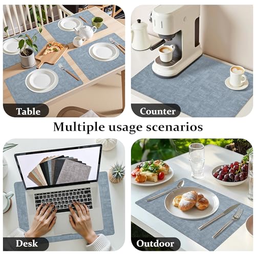 FROMHEART Faux Leather PU Placemats Set of 6 (Light Blue,11.8" x 17") - color: Light Blue, size: Set of 6