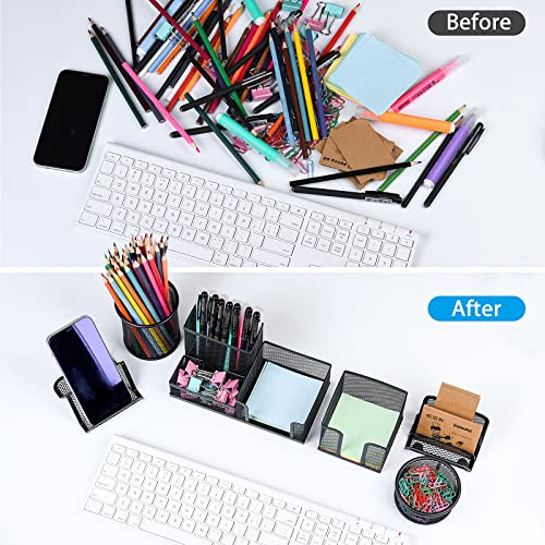 Desk Organizers set with Mesh Pen Holder Cup Office Supply(6 Piece set) - color: Black