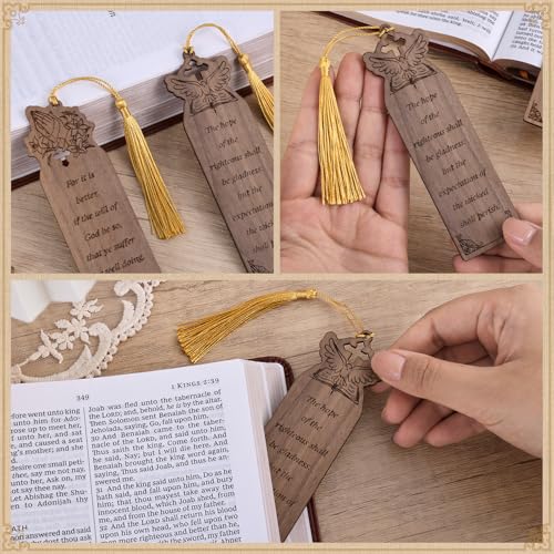 2 Pieces Biblical Quote Wooden Bookmarks with Tassel, Vintage Bookmarks for Reading, Personalized Wooden Bookmark, Unique Pattern Bookmark Engraved, Birthday Gift for Men Women - color: 2pcs Quote Bookmark