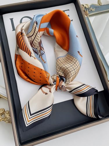 100% Mulberry Silk Scarf - 25.6" Square Neckerchief & Headscarf Gift Packed - color: Brown-3
