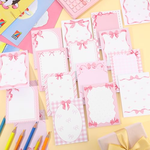 DERTE 24 PCS Pink Bow Sticky Notes Coquette Notepad Back to School Supplies