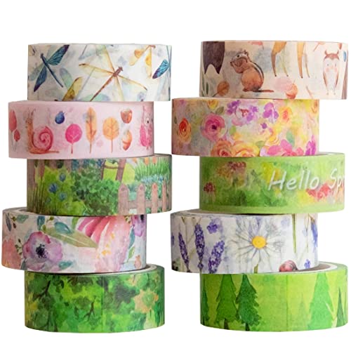 YUBBAEX 10 Rolls Four Seasons Washi Tape Set Green Grass Flowers Masking Decorative Tapes (Spring) - color: Spring