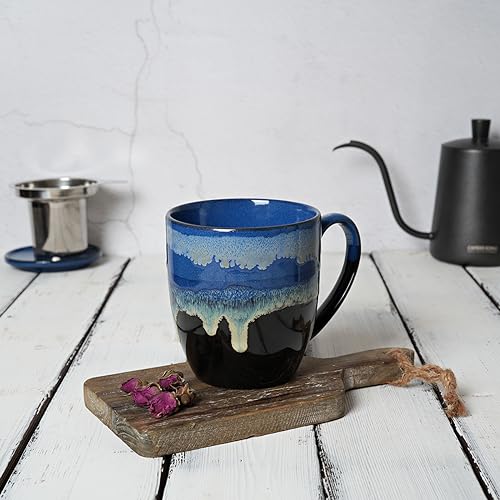 Bosmarlin Ceramic Tea Cup with Infuser and Lid, 16 Oz, 4 Color to Choose Dishwasher and Microwave Safe, Steeping Tea Mug with Strainer (Blue) - color: Blue