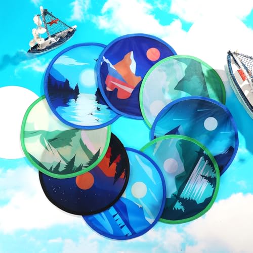 Gejoy 24 Pcs Scenery Sunset Foldable Disc Fans Handheld Cooling 8 Style - color: Landscape Sunset