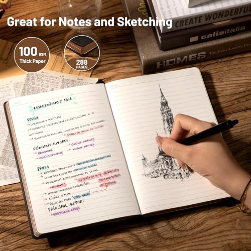 CAGIE Compass Leather Journal for Men Women, A5 Lined Notebook Writing Gift - color: Black