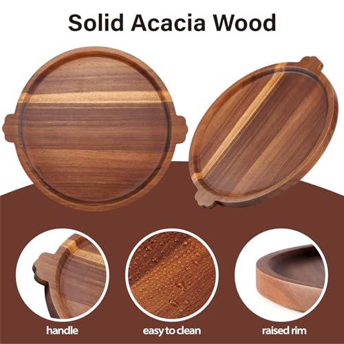 Charcuterie Board 13'' Wood Serving Platter Round Ottoman Coffee Table Tray