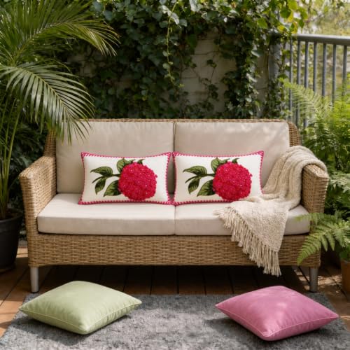Alysheer Hydrangea Embroidered Lumbar Throw Pillow Covers 12"x 20",Hot Pink - color: Hydrangea Hot Pink, size: 20" x 12" (Pack of 1)