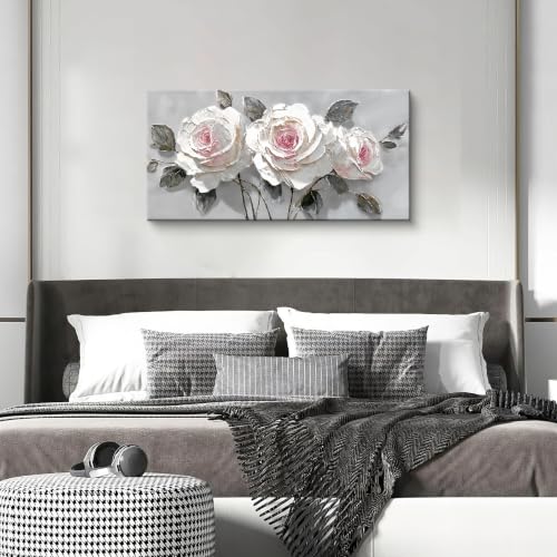 Modern White Pink Rose Canvas Wall Art Decor for Living Room 20" X 40" - color: LAI-13J, size: 40"L x 20"W