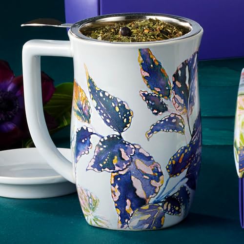 Tea Forte Ceramic Fiore Tea Cup with Infuser, Demoiselle, 14 oz - color: Demoiselle