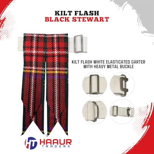 Men's Men's Tartans Kilt Flashes with Heavy Buckle Elastic Adjusters Fit - color: Black Stewart