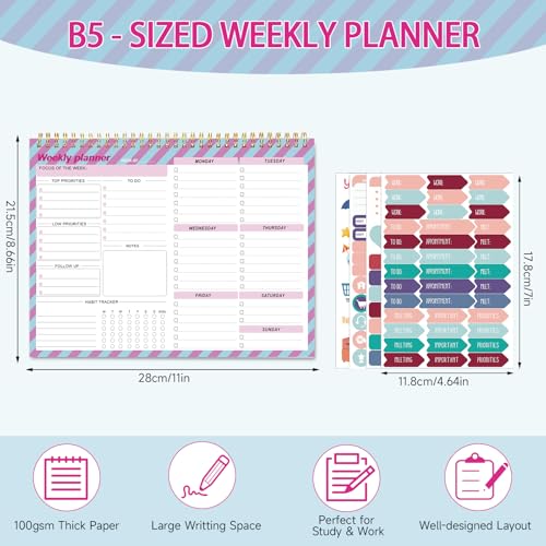 Thboxes Weekly Desk Planner, 8.5x11In To Do List Notepad, 52 Sheets, Plaid - color: Plaid Style