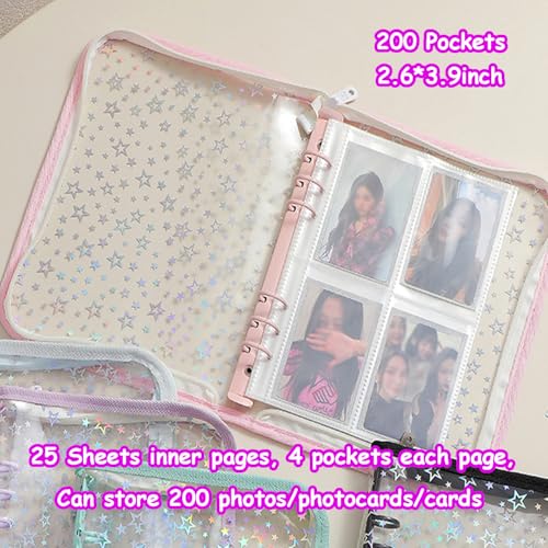 Kpop Photocard Binder with 6 Stickers Sheet & 50 Shinning Protective Sleeves Kpop Photocard Holder Book with Kpop Photocard, A5 Binder Photocard Album 30 Inner Pages with 240 Pockets (Blacklittlestar) - color: Blacklittlestar