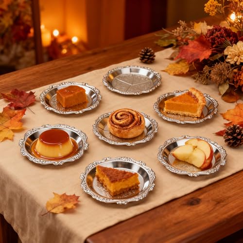 Toddmomy 6Pcs Snack Serving Dishes, Vintage Metal Appetizer Plates, 4-Inch Silver Trays for Fruits Nuts Candy Party Use
