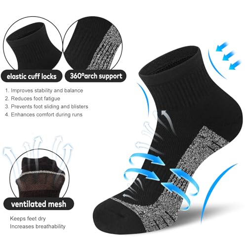 cuangya Women Athletic Ankle Cushioned Running Socks 6-Pairs - color: 5 Pairs Black Socks, size: 5-8