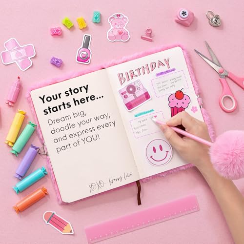 HAPPY LOLLI Pink LolliME DIY Journal Kit for Tween & Teen Girls Ages 8–14, Birthday Gift, 300+ Pieces Lockable Diary Set, Arts & Crafts, Scrapbook & Creative Journaling - color: Pink LolliME