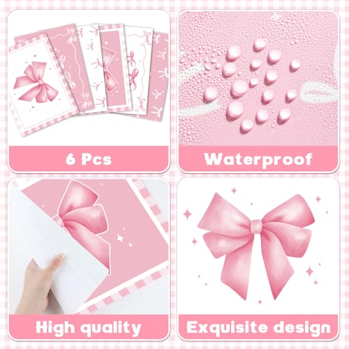 Pink Bow Placemats Set of 6 Cute Coquette Plastic Table Mat 17×13×0.04in - style: Pink Bow