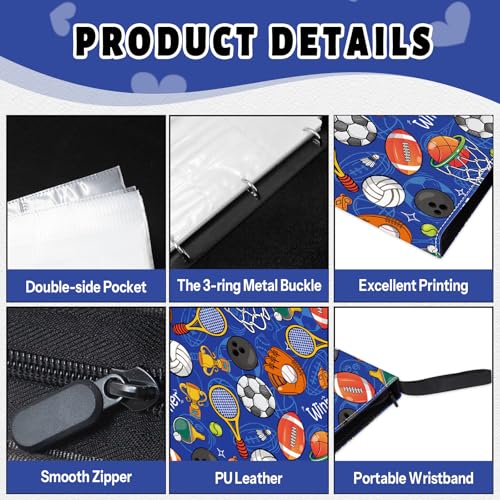 4 Pocket Card Binder, Sports Trading Card Binder 4 Pocket, Collectible Trading Card Holder for 400 Cards, PU Leather Binders Game Cards Collection Sports Cards Collector Albums with Zipper - color: Sports, size: 400 Pockets
