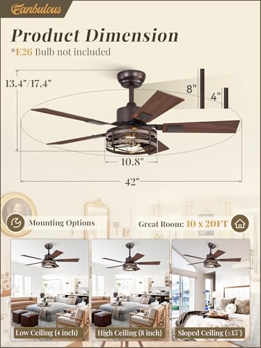 Fanbulous Farmhouse Ceiling Fan with Light & Remote, 42" Caged, DC Motor - color: Oil Bronze, size: 42 Inch