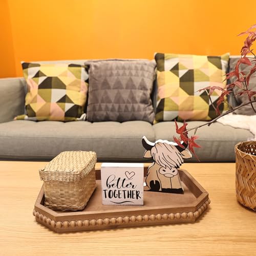 Hrastany Wood Rustic Serving Tray with Beads, Farmhouse Brown Decorative Tray for Table Centerpiece, Christmas Wedding Halloween Home Decor - color: Brown-c8, size: 15.7" x 10.2" x 1.6"