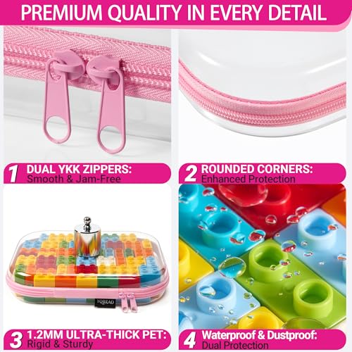 YQBRAO Clear Hard Shell Zipper Cases, 4 Medium Makeup Organizers, Pink - color: Pink, size: 4 Pack(M)