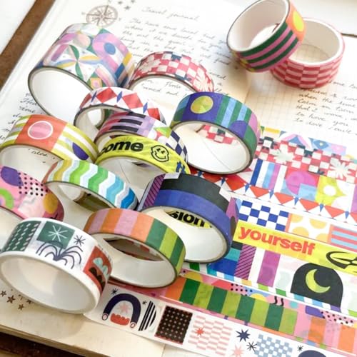 Bomichi Washi Tape Set - 34 Rolls Modern Geometric Pattern Scrapbook Tape - color: Geometric Aesthetics