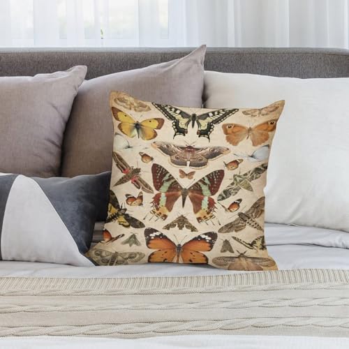 Vintage Butterfly Throw Pillow Covers Butterflies Pattern Decorative Square Animal Print Cushion Pillowcases for Couch Sofa Home Living Room Car Decor 16x16in - color: Beige-orange, size: 16" x 16" (Pack of 2)