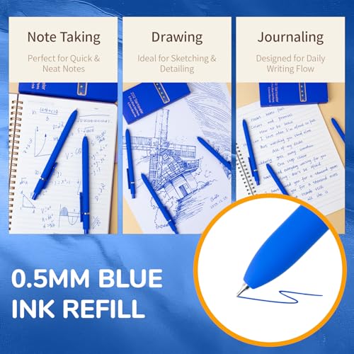 UIXJODO Blue Pens, 6 Pcs Blue Ink Pens Fine Point Smooth Writing Pens, 0.5mm Colored Ink Gel Pens for Journaling Note Taking, School Supplies Gifts for Women (6 Pcs Gold Blue - Blue Ink) - color: 6 Pcs Gold Blue - Blue Ink