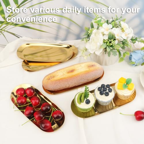 8 Pack 9 Inch Oval Stainless Steel Decorative Tray, Stainless Steel Tea Fruit Tray, 9 inch Gold Oval Trays for Bathroom Vanity, Jewelry, Perfume & Key Organizer (Gold) - size: 8 Pack 9 Inch