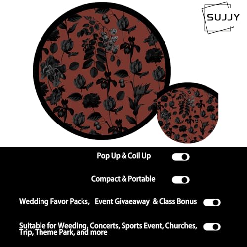 4 Pack Chic Black Botanical Foldable Hand Fans, Versatile Round Handheld Fans for Travel, Events, Indoor and Outdoor (Chic Black) - style: Chic Black