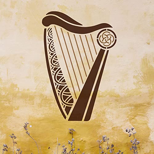 FINGERINSPIRE Celtic Irish Harp Stencil 11.7x8.3 inch Musical Instrument Mylar DIY Art Craft Template Reusable Irish Welsh Knotwork Symbols Washable Wall Stencils for Painting on Wood, Floor, Wall - color: Celtic Irish Harp