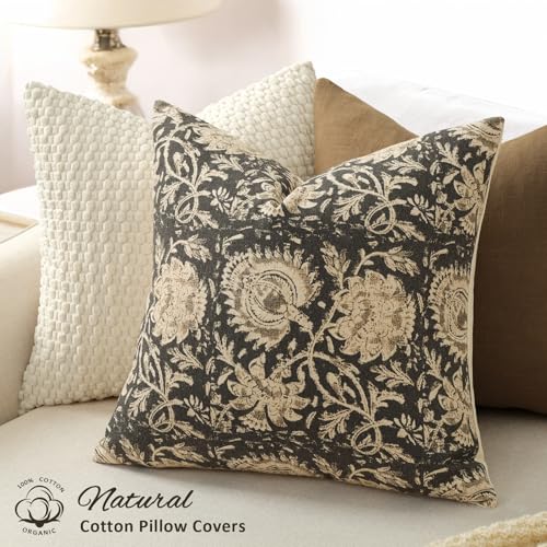 Vintage Floral Print Throw Pillow Covers 12x20 Set of 2 Neutral Modern Farmhouse Pillow Cases Accent Decorative Cushion Covers Boho Home Decor for Couch Sofa Chair Bed Living Room, Black - color: Black, size: 20" x 12" (Pack of 2)