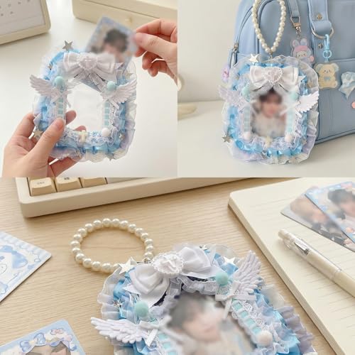 Lace Photocard Holder with Wing Bows, Cute ID Badge Holder for Idol Card