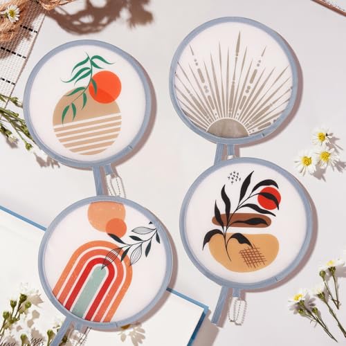 4Pcs Bohemian Round Foldable Hand Fan Japanese Foldable Fan Style Handheld Compact Cooling Fans,Round Folding Fan for Outdoor Games,Xmas Decoration,Festival,Party Favors,Travel,Events - color: Bohemian