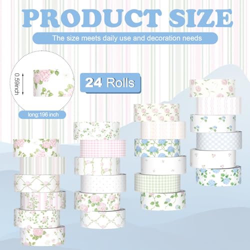 Gueevin 24 Rolls Floral Washi Tapes Set Scrapbook Supplies, Flowers - style: Flowers