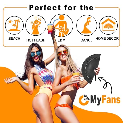 Hand Fan for Women Foldable - Folding Chinese Japanese Vintage Bamboo Silk Fan - Ideal for Hot Flashes, Church, EDM, Festivals, Dancing and Gifts (Solid Sexy Black) - color: Sexy Black-solid
