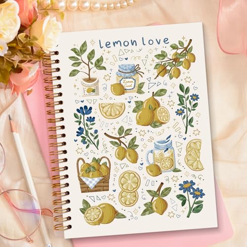 JXREQ Cute Lemon Floral Notebook Journal Notebooks for Note Taking Writing Study, Lemon Lovers Gifts Journal for Women, School Office Supplise, Fruit Spiral Notebooks 5.5x8.3 - color: Lemon 1