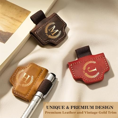 Personalized Mark Bookmark with Pen Holder, Leather Magnetic Book Marker 26 Letters,Custom Initials Page Marks, Gifts for Book Lovers Readers Men Women (Red, T) - color: Red, size: T