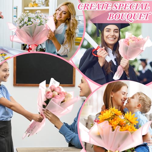 Ctosree 240Sheets Flower Wrapping Paper,Waterproof Korean Bouquet Wrap 23in - color: Pastel Pink