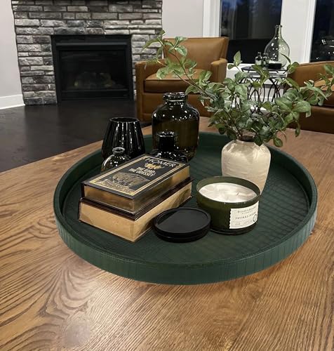 HofferRuffer Round Serving Tray 20'', Elegant Faux Leather Circle Ottoman Table Tray, Serve Tea Coffee Breakfast in Bedroom Living Room Kitchen(Green, 20") - color: Green, size: 20"