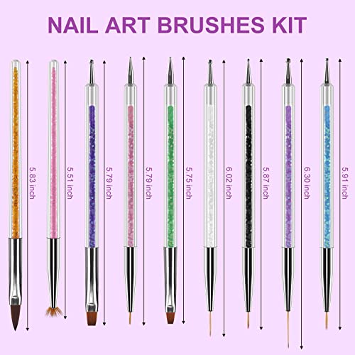 Artdone 9PC Nail Art Brushes Set double-ended, Liner Brush, Dotting Pen, Gel Polish Painting Tools For Nail Art Design - color: 9 PCS