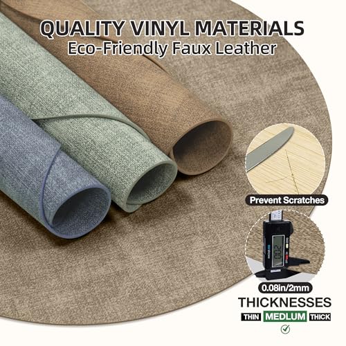 Placemats Set of 6, 15 Inch Round Faux Leather Place Mats - color: R-light Coffee